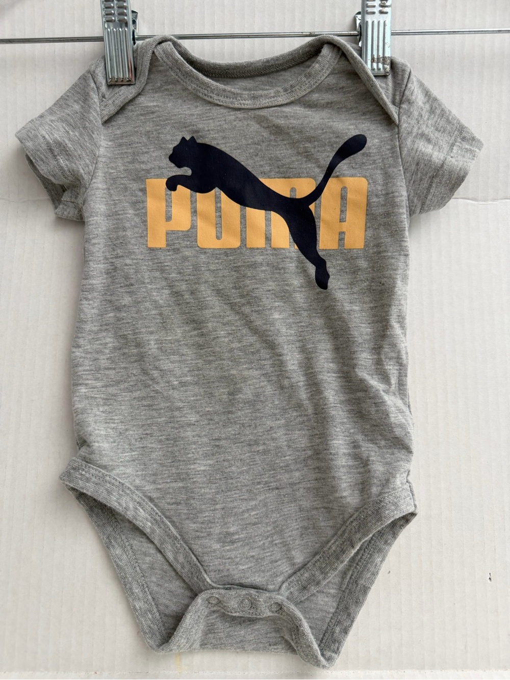 Puma Grey Baby Bodysuit with Navy Puma and Gold Logo